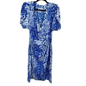 Vintage Jodi Schwartz 11 Blue White crossover button Dress
